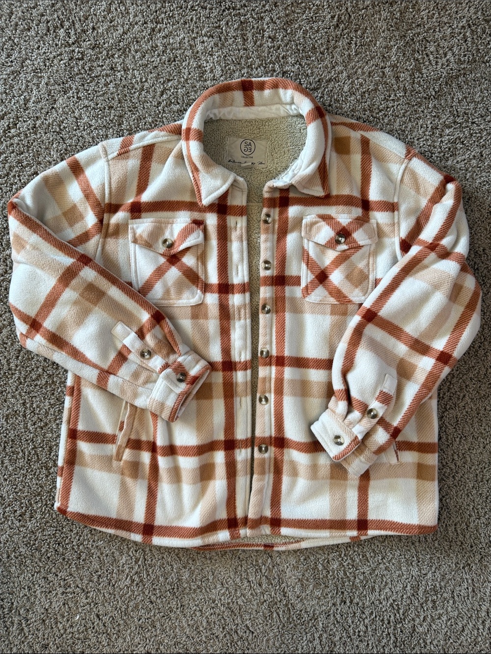 Cozy Plaid Sherpa-Lined Shacket Jacket - Cream & Rust
